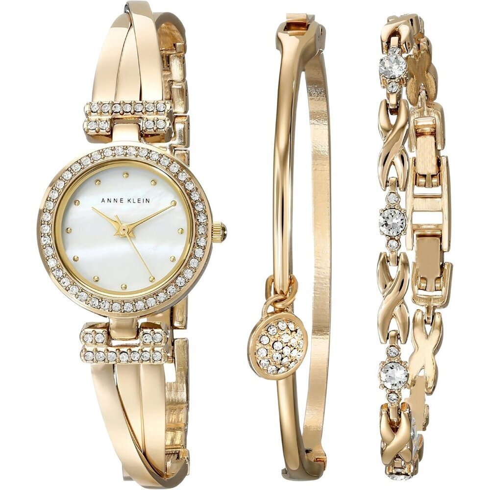 Women's Premium Crystal Accented Bangle Watch and Bracelet Set